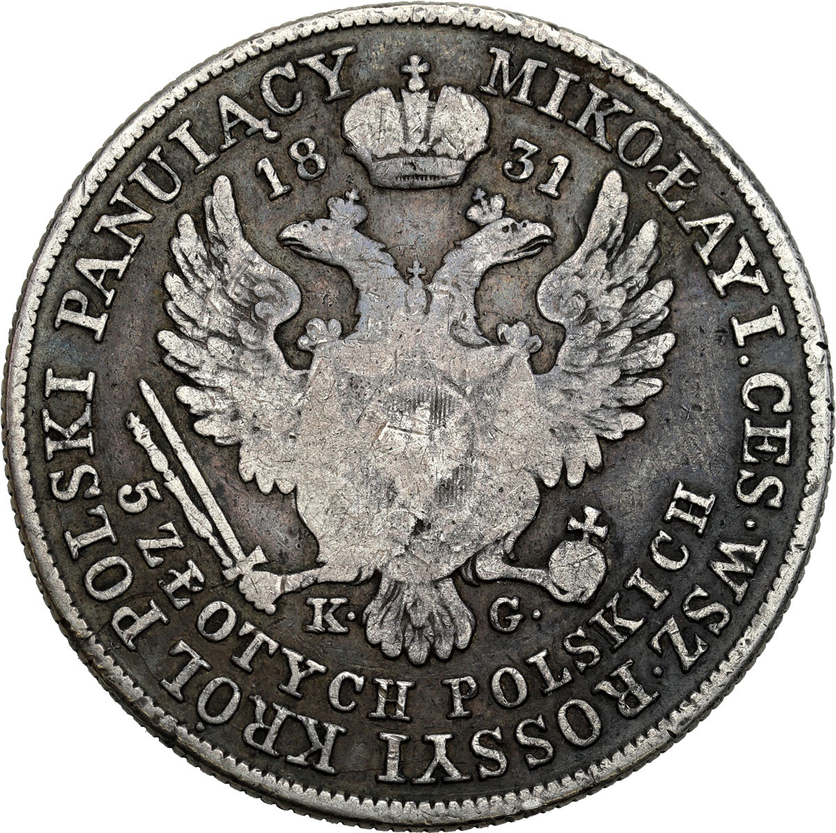 Królestwo Polskie / Rosja. Mikołaj I. 5 złotych 1831 KG Warszawa